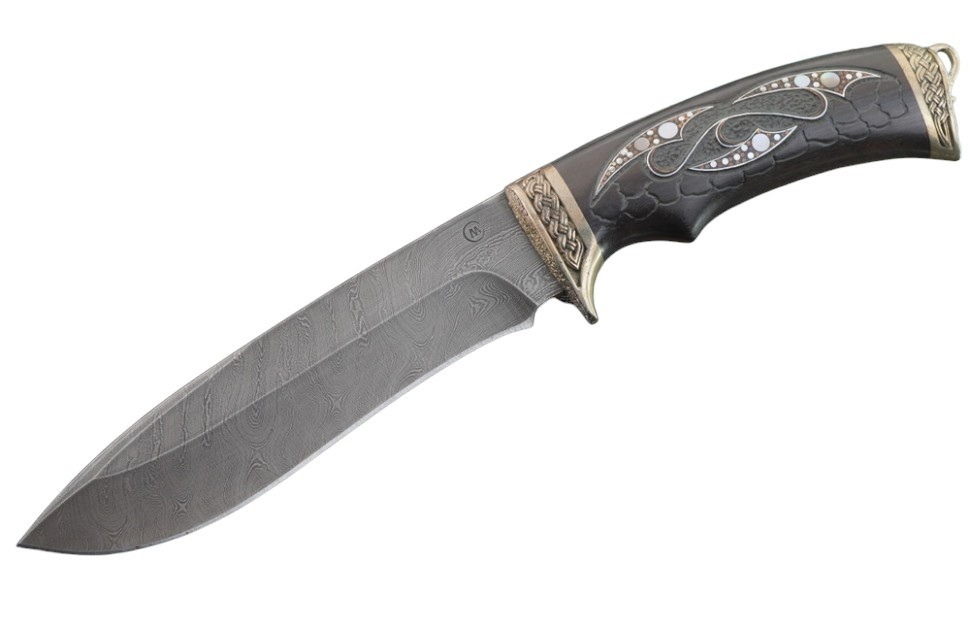 Нож кузница Семина Скиф, дам. сталь, литье, черное дерево, инкрустация
